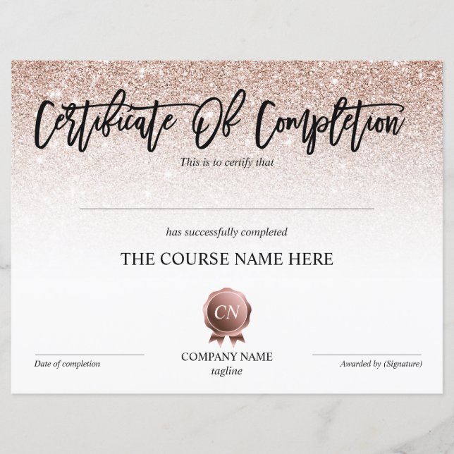 Papier Certificat de fin de cours (Devant)