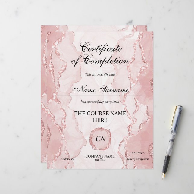 Papier Certificat de fin de cours (Devant/Arrière en situation)