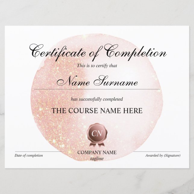 Papier Certificat de fin de cours (Devant)