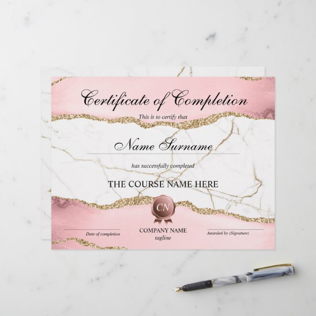 Papier Certificat de fin de cours (Devant/Arrière en situation)