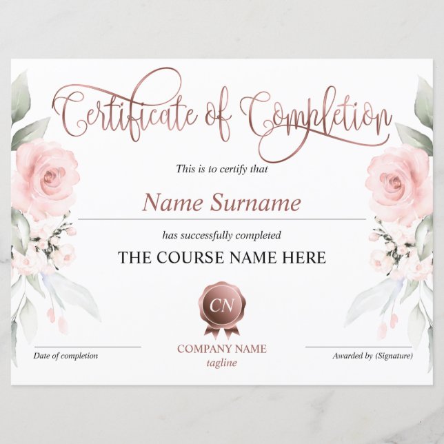 Papier Certificat de fin de cours (Devant)