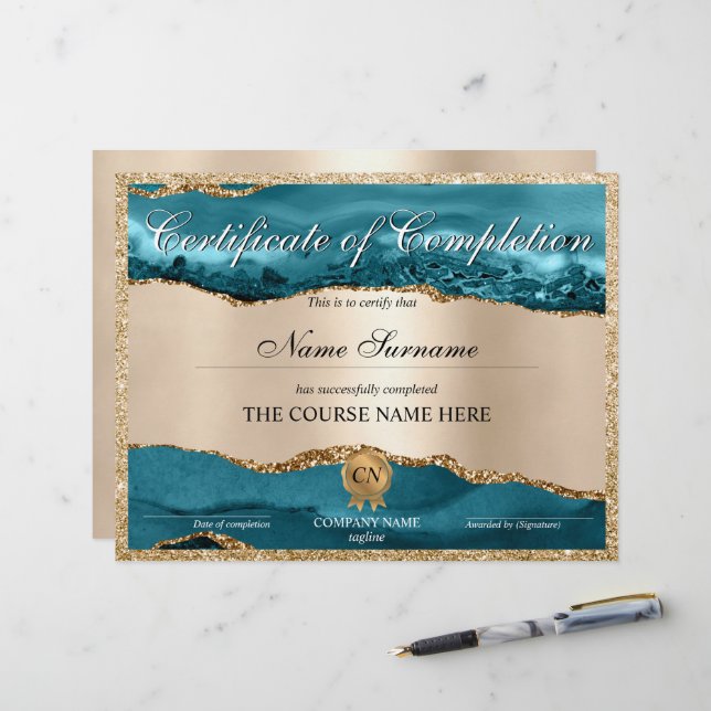 Papier Certificat de fin de cours (Devant/Arrière en situation)