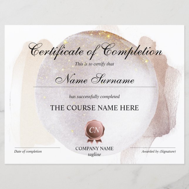 Papier Certificat de fin de cours (Devant)