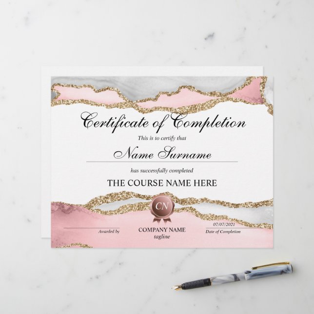 Papier Certificat de fin de cours (Devant/Arrière en situation)