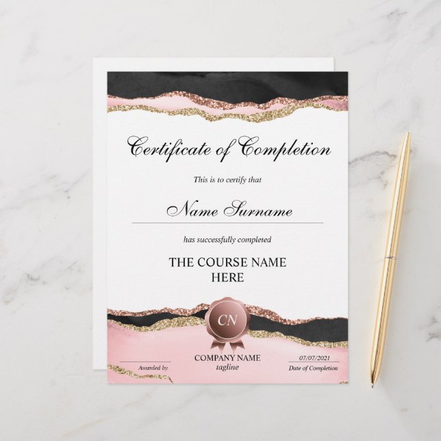 Papier Certificat de fin de cours (Devant/Arrière en situation)