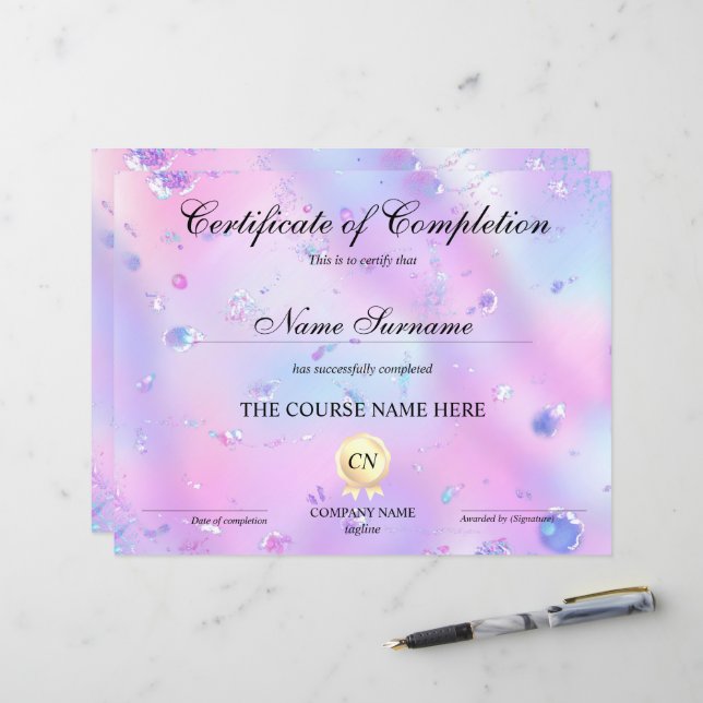Papier Certificat de fin de cours (Devant/Arrière en situation)