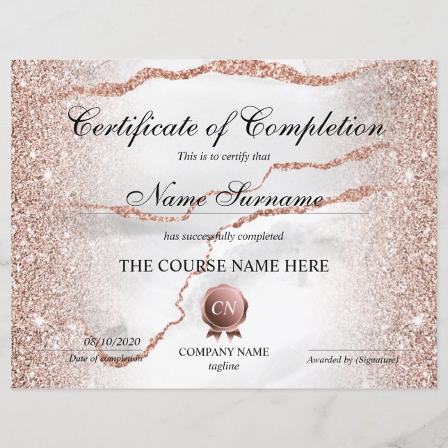 Papier Certificat de fin de cours (Devant)