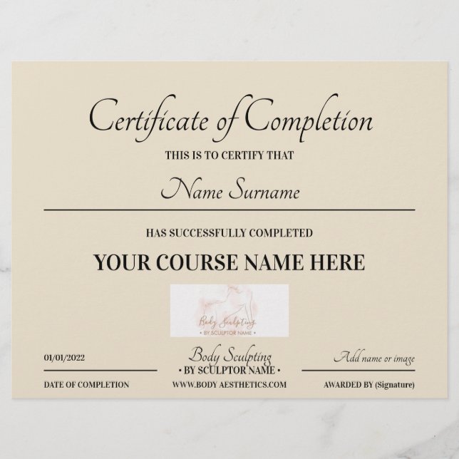 Papier Certificat de fin de cours beige en ligne (Devant)