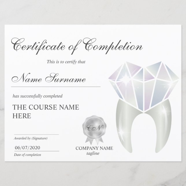 Papier Certificat de fin de cours de Blanchiment des Dent (Devant)