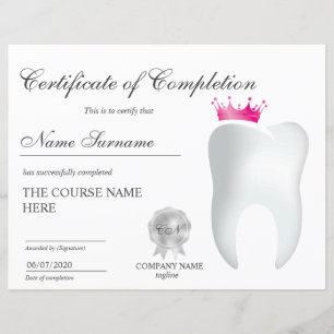 Papier Certificat de fin de cours de blanchiment des dent