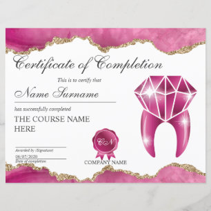 Papier Certificat de fin de cours de Blanchiment des Dent