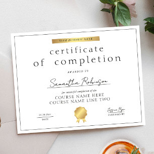 Papier Certificat de fin de cours de luxe en or faux Chic