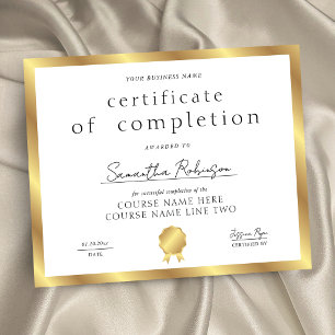 Papier Certificat de fin d'effet Gold Business Award
