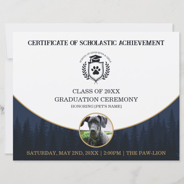 Papier Certificat de fin d'études pour animaux Diplôme de (Devant)