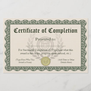 Papier Certificat de fin, personnalisable