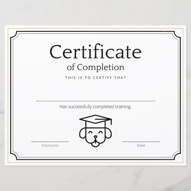 Papier Certificat de formation pour animaux de compagnie  (Devant)