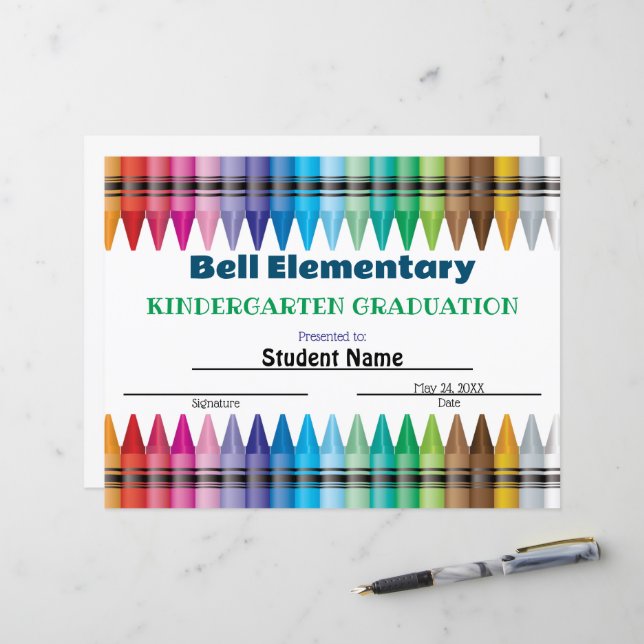 Papier Certificat de graduation Crayon (Devant/Arrière en situation)