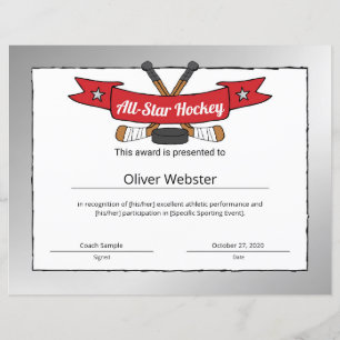 Papier Certificat de hockey étoilé