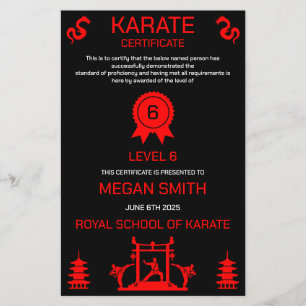 Papier Certificat de karaté