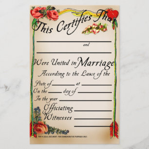Papier Certificat de mariage de style antique