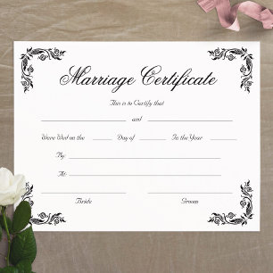 Papier Certificat de Mariage Élégant de Coin Vintage