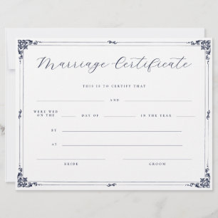 Papier Certificat de Mariage Élégant de Style Vintage ave