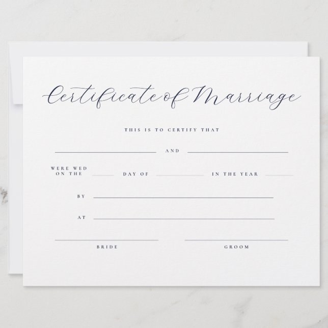 Papier Certificat de Mariage Serif Script Formel  (Devant)