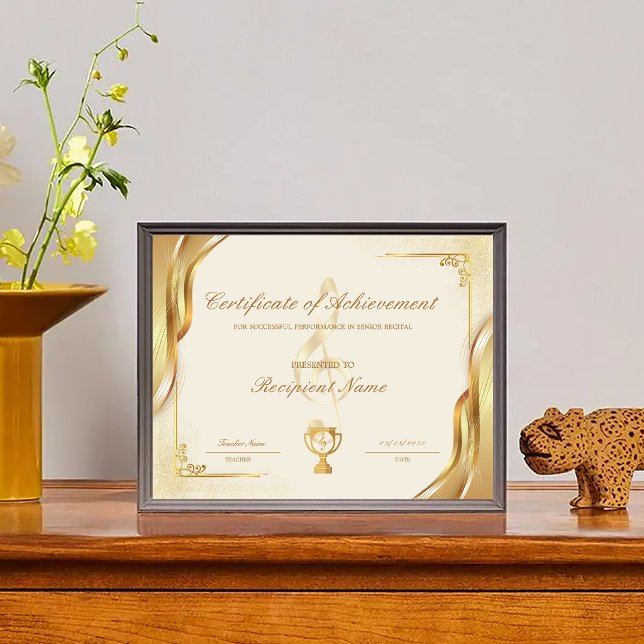 Papier Certificat de musique modifiable de prix de réussi (Editable Music Certificate of Achievement Award)