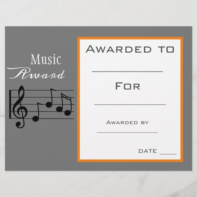 Papier Certificat de musique professeur de musique (Devant)