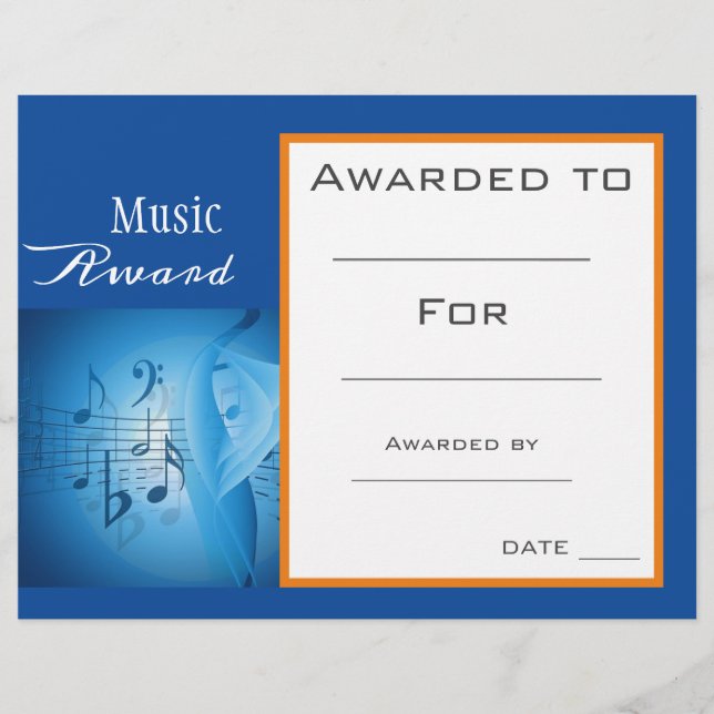 Papier Certificat de musique professeur de musique (Devant)