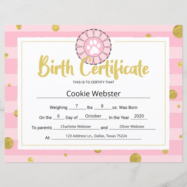 Papier Certificat de naissance de chiot Clip Art Patte de (Devant)