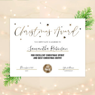 Papier Certificat de Noël Parties scintillant d'or Diplôm