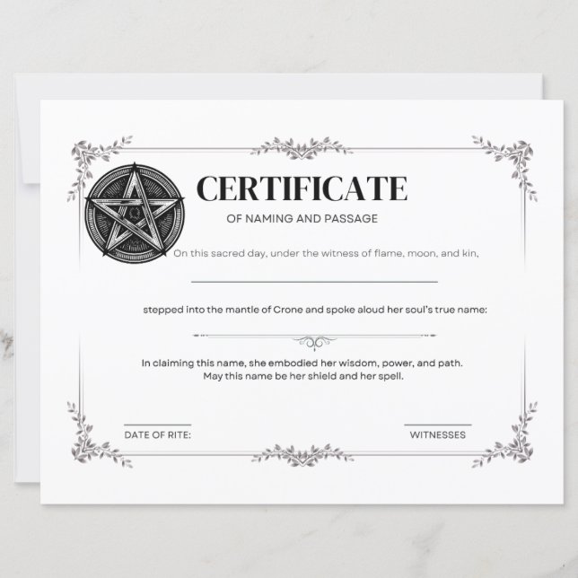 Papier Certificat de nom et de passage (Devant)
