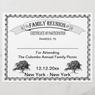 Papier Certificat de participation à la réunion de famill