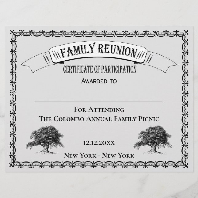 Papier Certificat de participation à la réunion familiale (Devant)