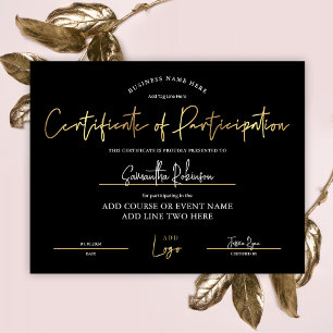 Papier Certificat de participation Black Gold Logo Award
