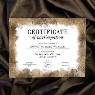 Papier Certificat de participation Gold Parties scintilla