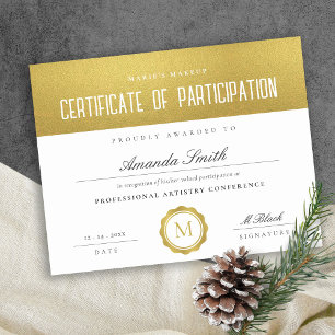 Papier Certificat de participation minimal en or métalliq