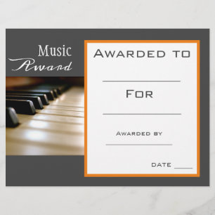 Papier Certificat de piano de musique professeur de musiq