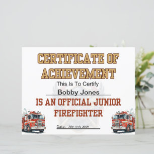 Papier Certificat de pompier pour le Junior Firefighter P