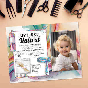 Papier Certificat de premier salon de coiffure coloré