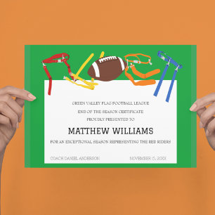 Papier Certificat de prix de football drapeau