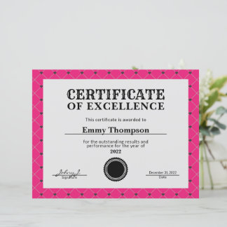 Papier Certificat de prix de la société Hot Pink Magenta