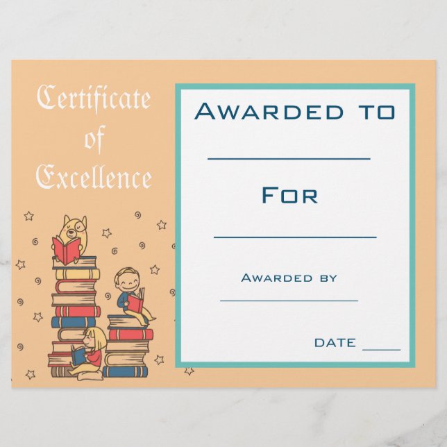 Papier Certificat de Prix de lecture Cute Fournitures de  (Devant)