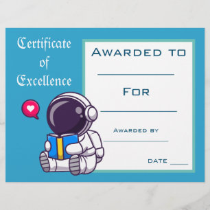 Papier Certificat de Prix de lecture Cute Fournitures de