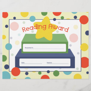 Papier Certificat de prix de lecture - Livre et étoile Po