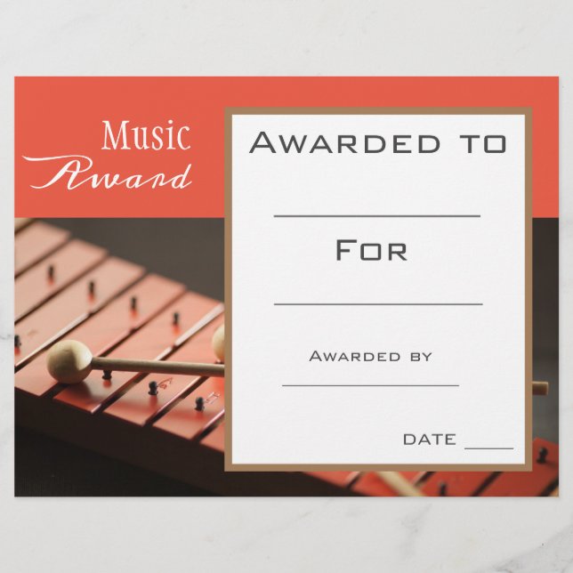 Papier certificat de prix de percussion musicale professe (Devant)