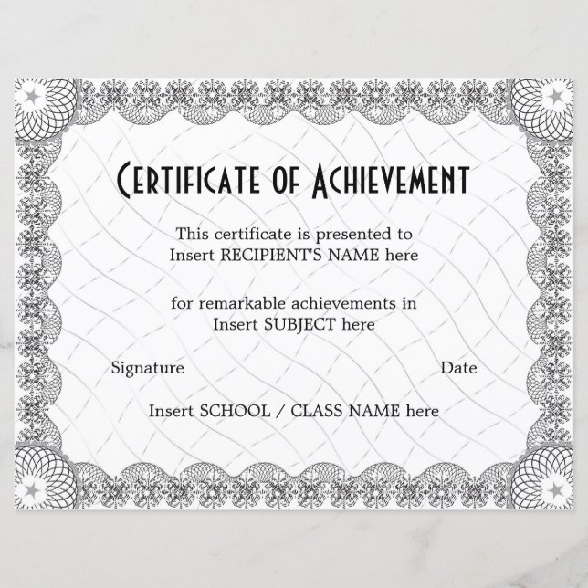 PAPIER CERTIFICAT DE RÉALISATION (Devant)