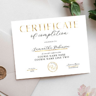 Papier Certificat de Réalisation Cours Prix Logo Or