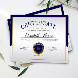 Papier Certificat de Réalisation de la Frontière Or Bleu